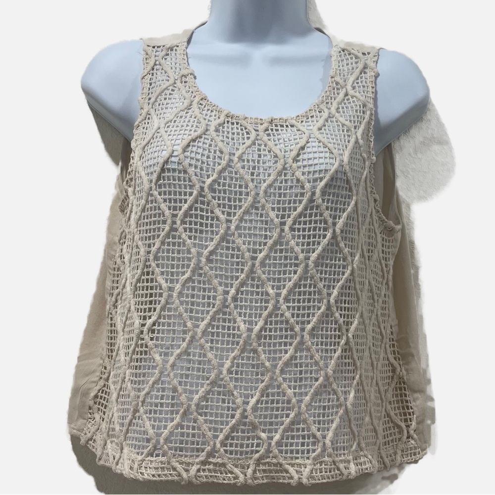 Chloe K boho crochet open back cream color tank top Sz M